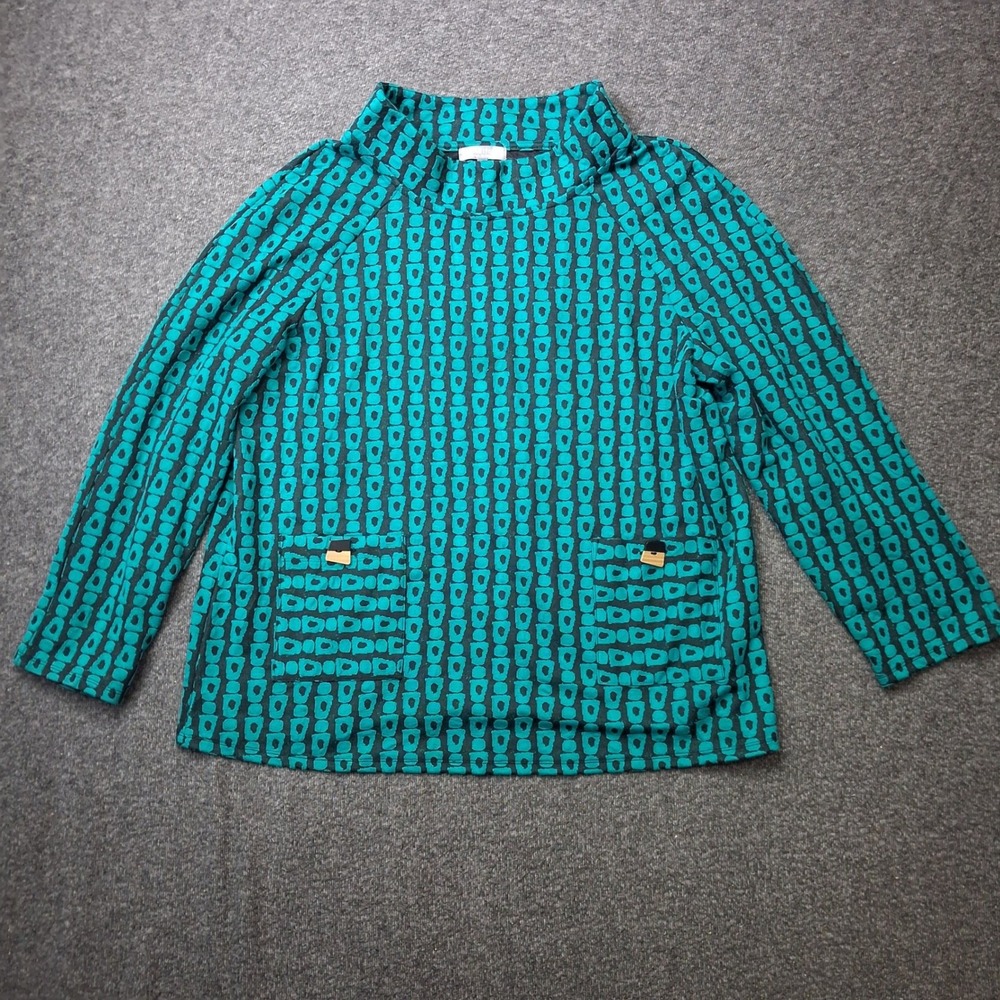 Habitat Clothes To Live In Teal Black  Funnel Neck Tunic Top Lagenlook SZ L - Picture 11 of 12